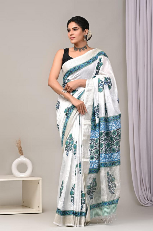 White Maheshwari Saree for Wedding and Ethnic Events