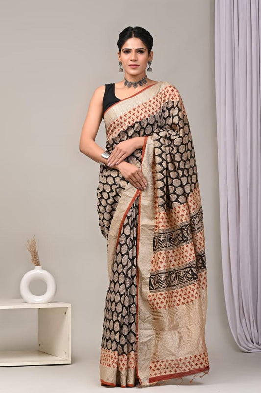 Black Maheshwari Cotton Saree