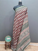 Brick Red maheshwari silk cotton saree