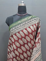 Brick Red maheshwari silk cotton saree 1
