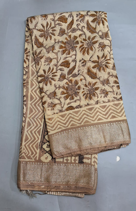 Beige Maheshwari Cotton Saree