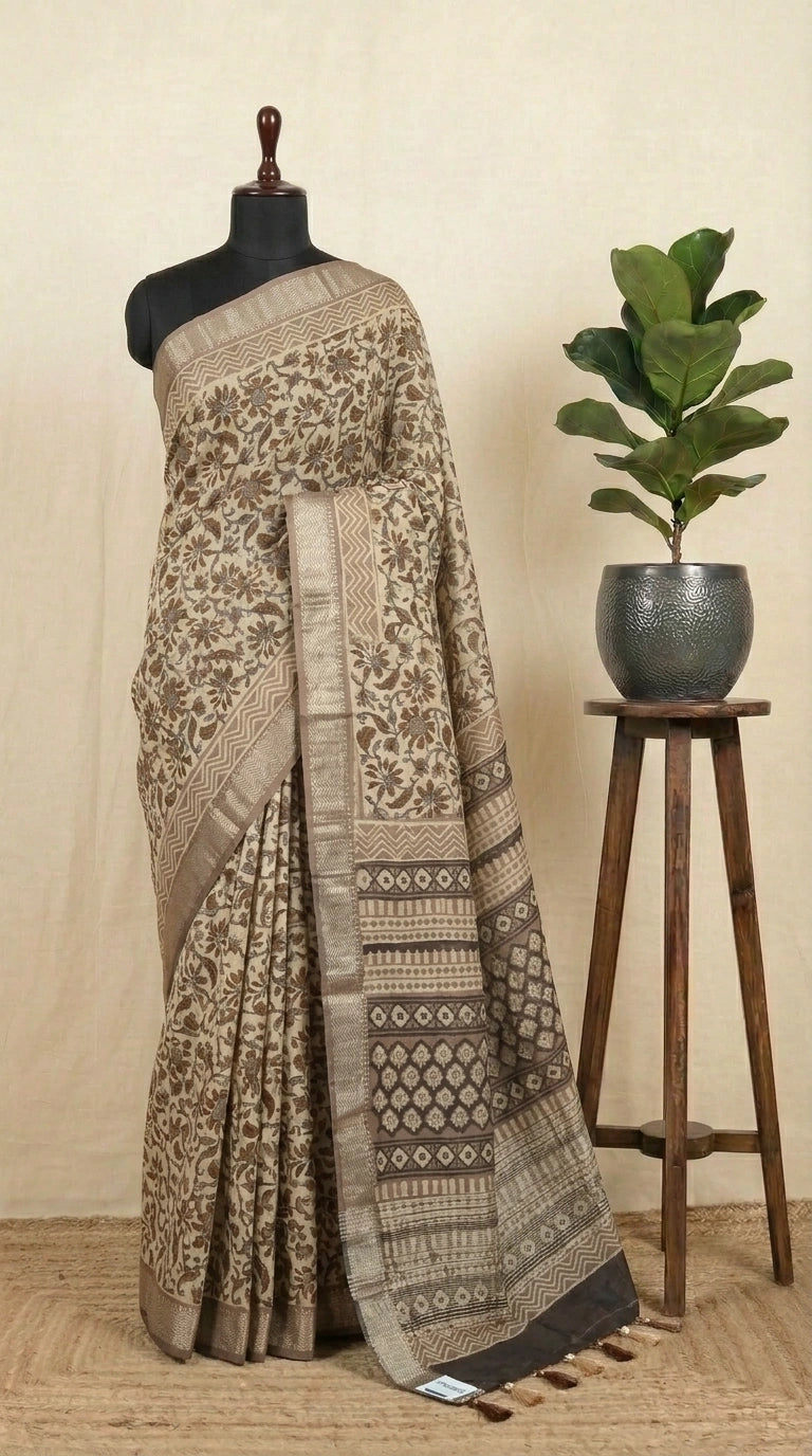 Beige Maheshwari Cotton Saree