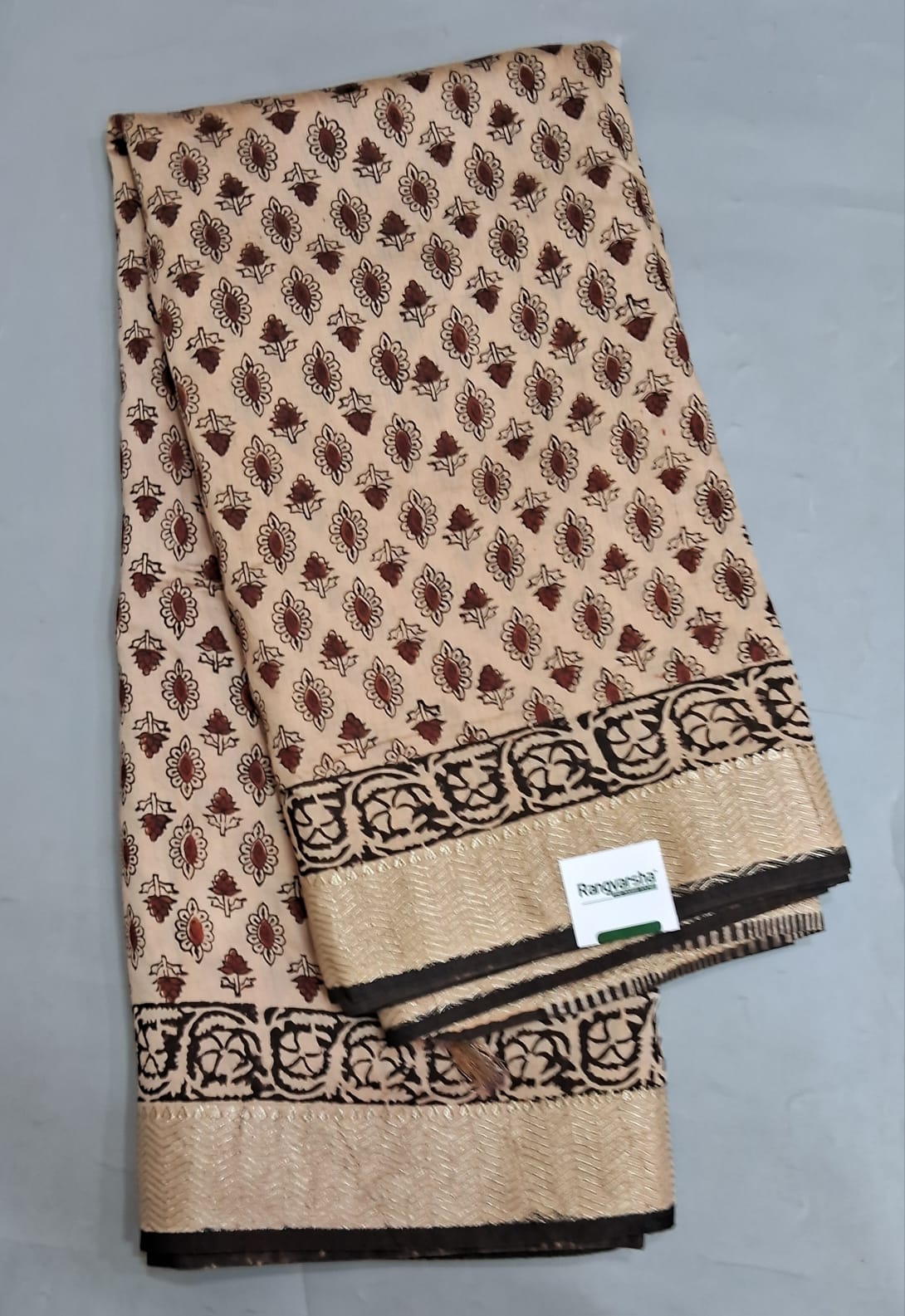 Beige Maheshwari Cotton Saree