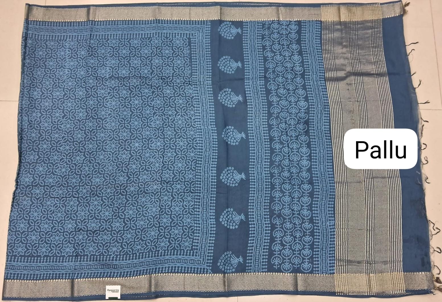 Blue Maheshwari Cotton Saree pallu