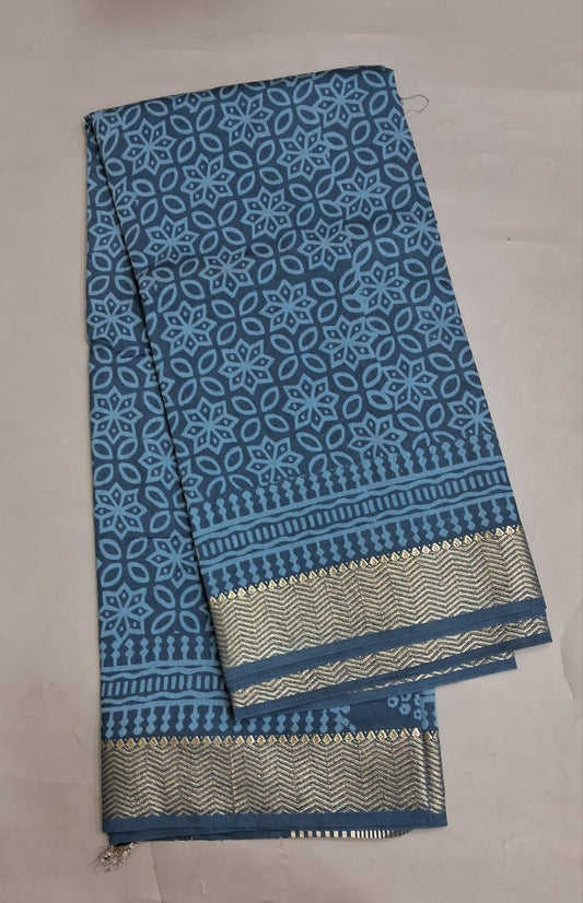 Blue Maheshwari Cotton Saree 