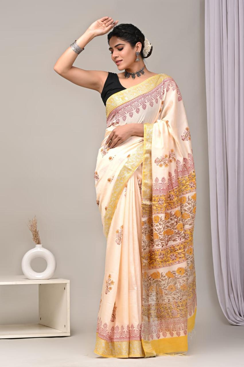 Peach Maheshwari Cotton Saree 