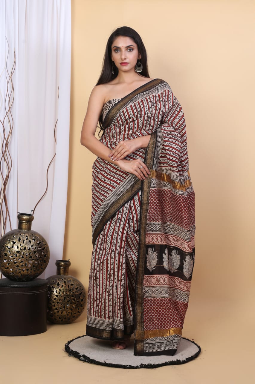 Brown Maheswari Silk Cotton Saree 