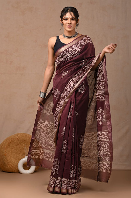Walnut Brown Maheswari Silk Cotton Saree