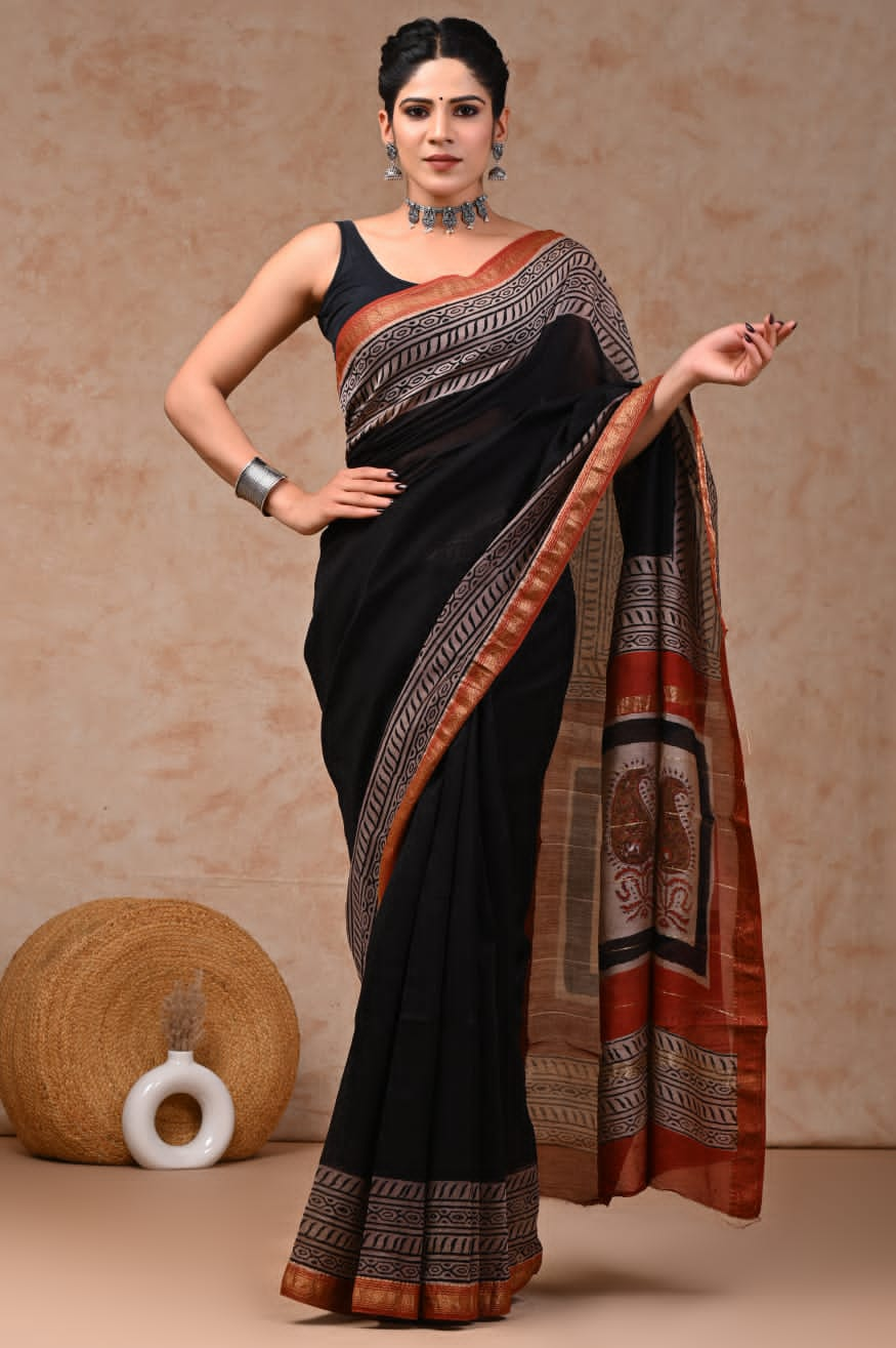 Black Maheswari Silk Cotton Saree