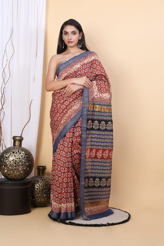 Brick Red Maheswari Silk Cotton Saree