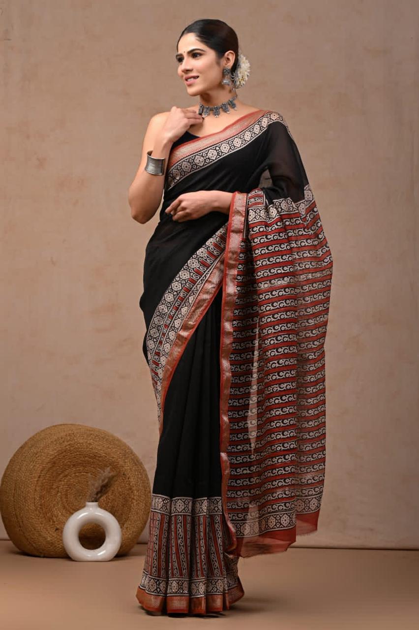 Black Maheshwari Silk Cotton Saree