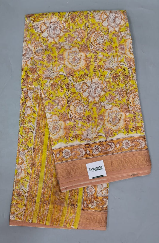 Yellow Maheshwari Silk Cotton Saree