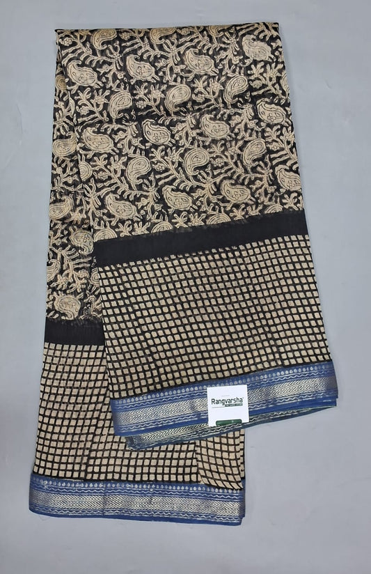 Black Maheshwari Silk Cotton Saree