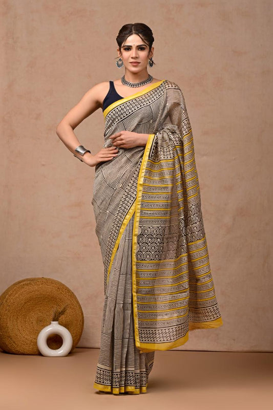 Black and Cream Maheshwari Silk Cotton Saree