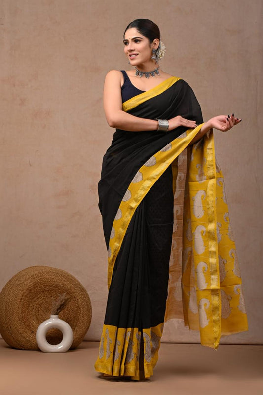 Black Maheshwari Silk Cotton Saree