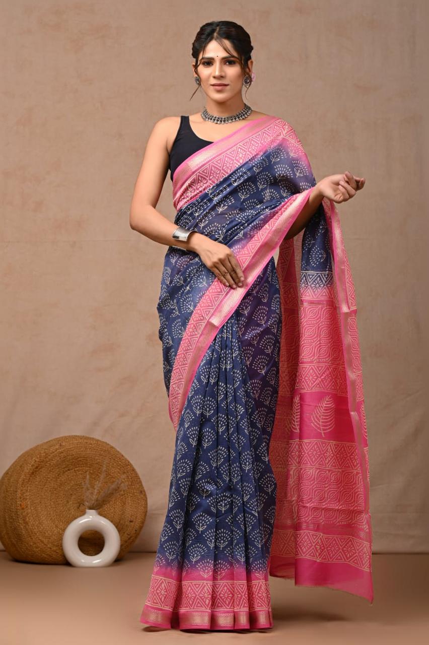 Blue Maheshwari Silk Cotton Saree