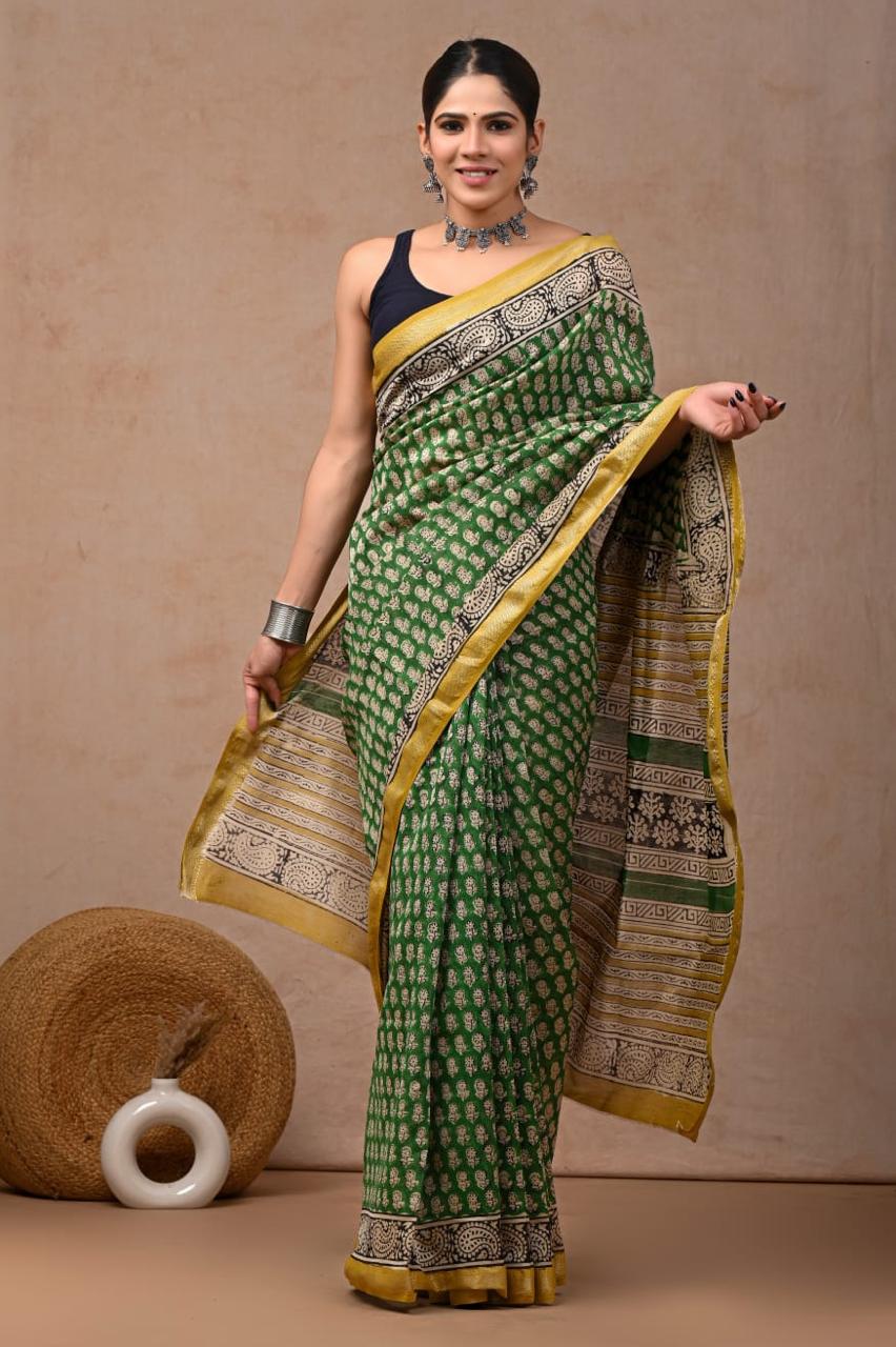 Green Maheshwari Silk Cotton Saree