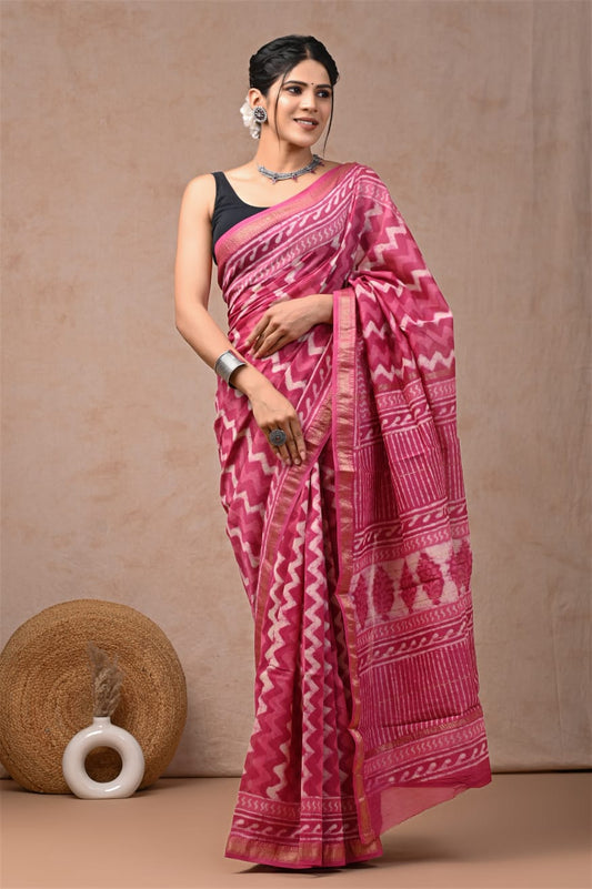 Pink Maheshwari Silk Cotton Saree