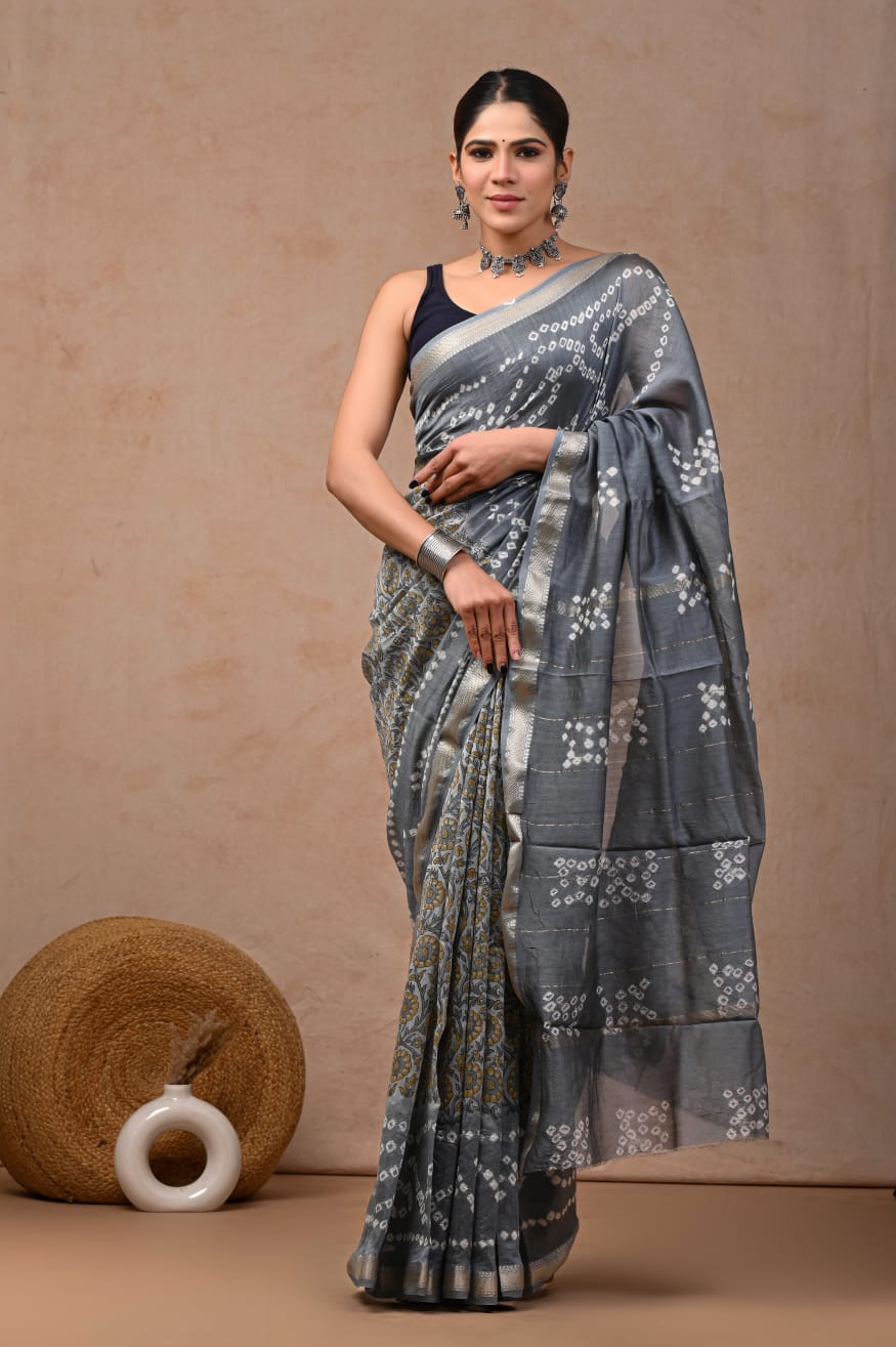 Grey Maheshwari Silk Cotton Saree