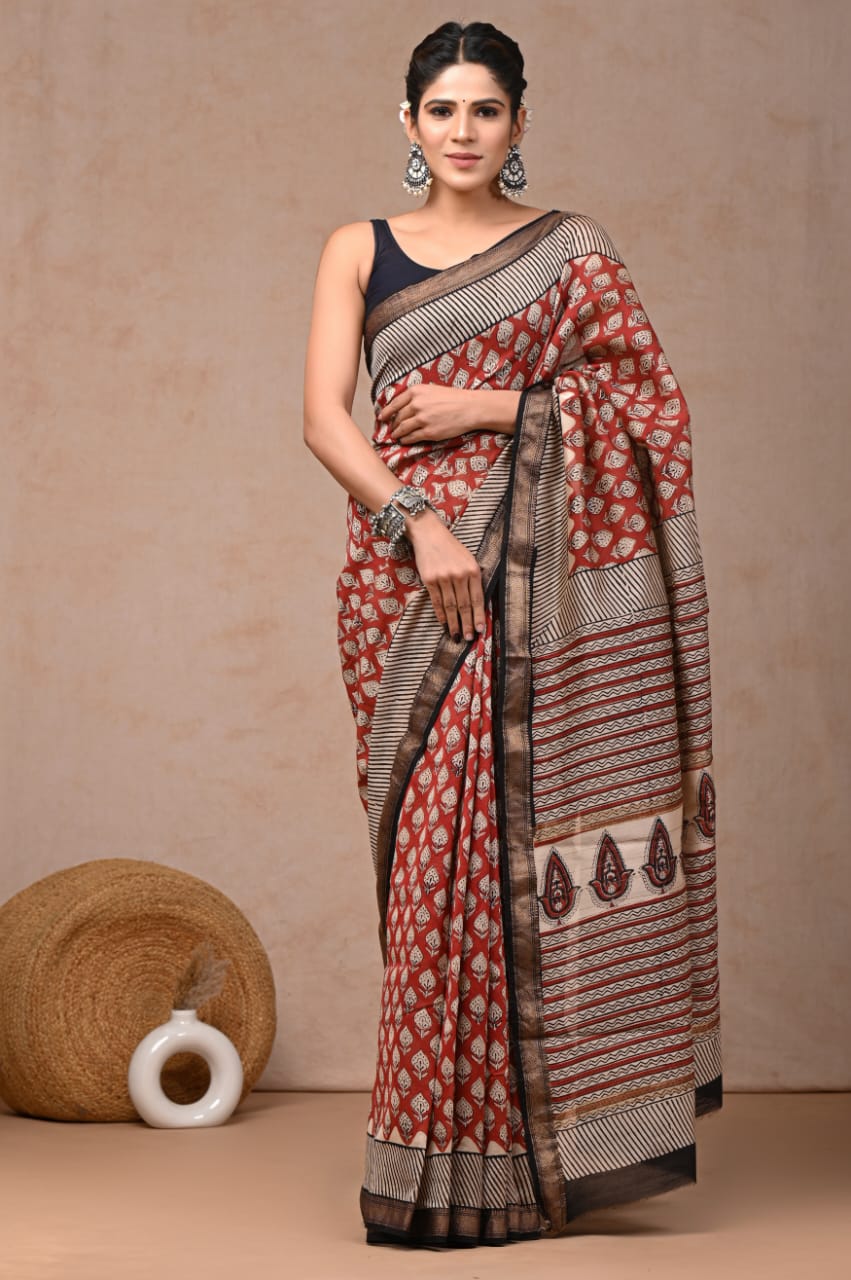 Maroon Maheshwari Silk Cotton Saree