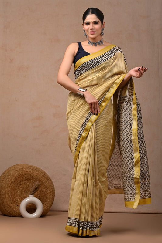 Cream maheshwari silk cotton saree