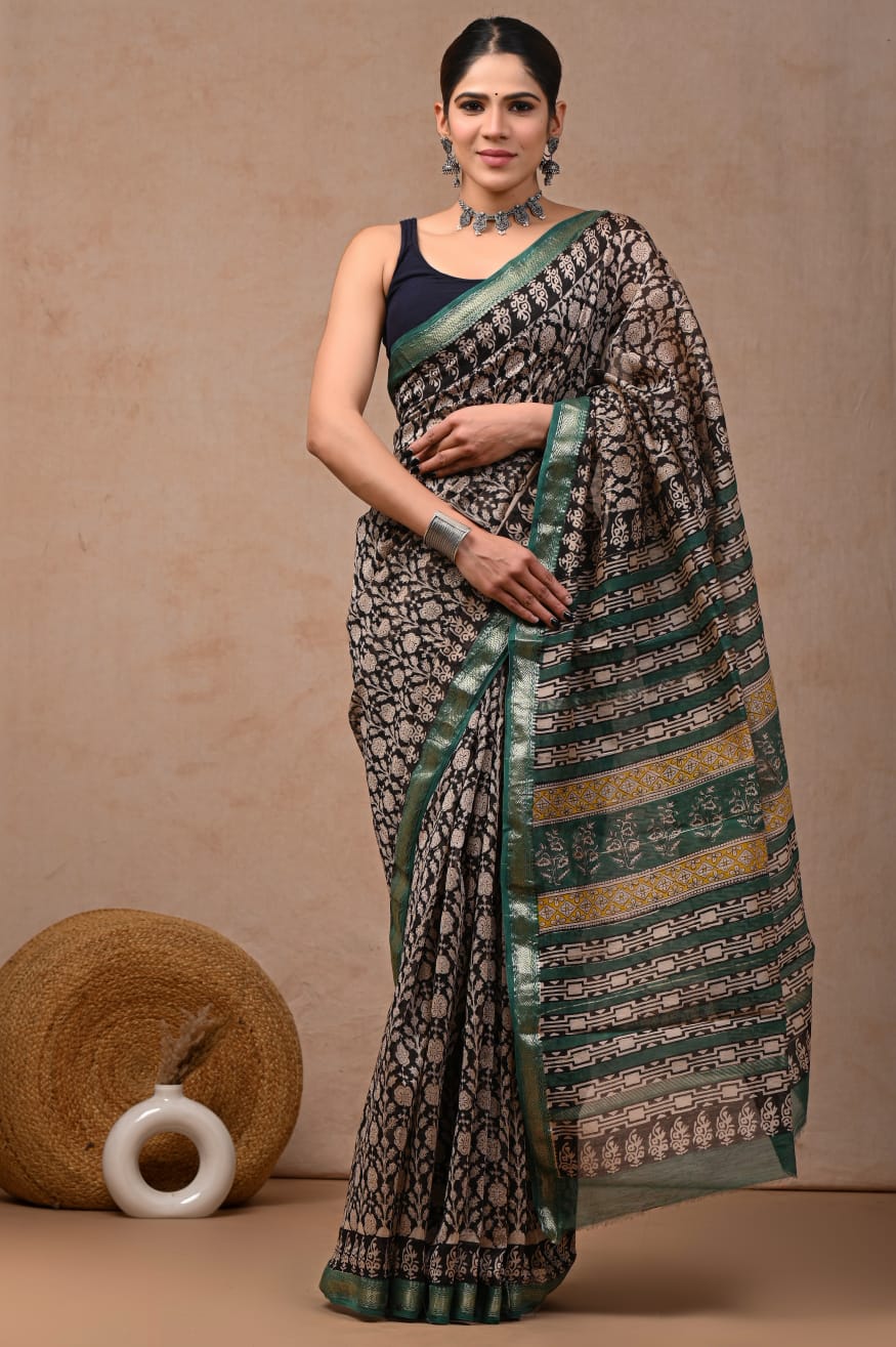 Black Maheshwari Silk Cotton Saree