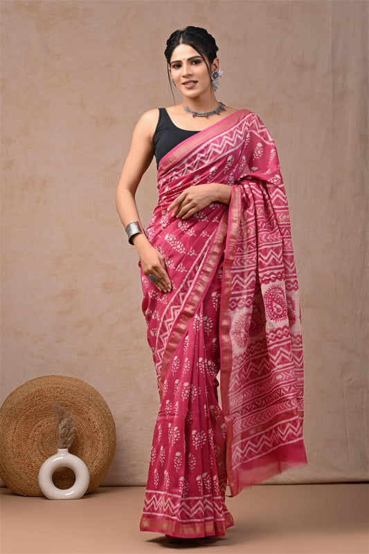 Sorbet Pink Maheshwari Silk Cotton Saree 