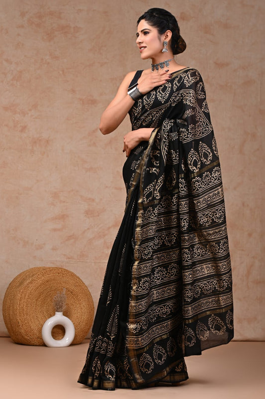 Black Maheshwari Silk Cotton Saree