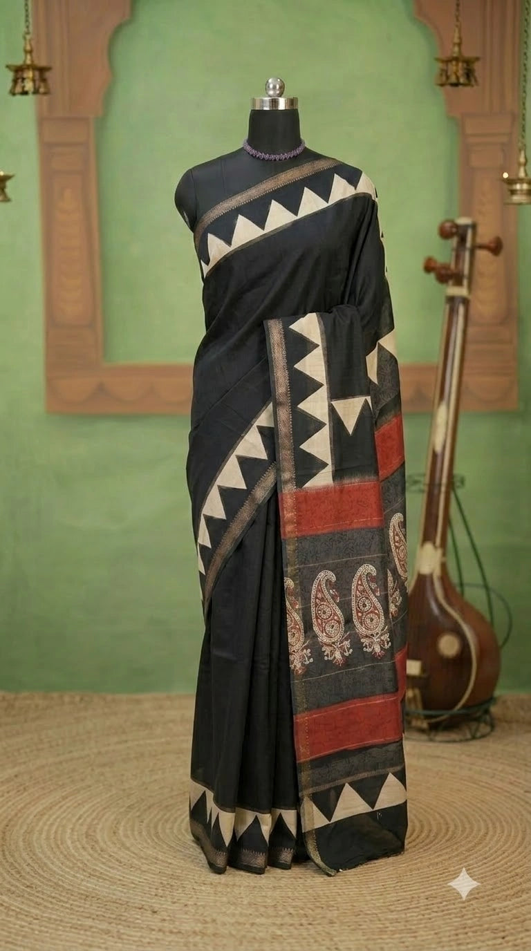 Black Maheshwari Silk Cotton Saree