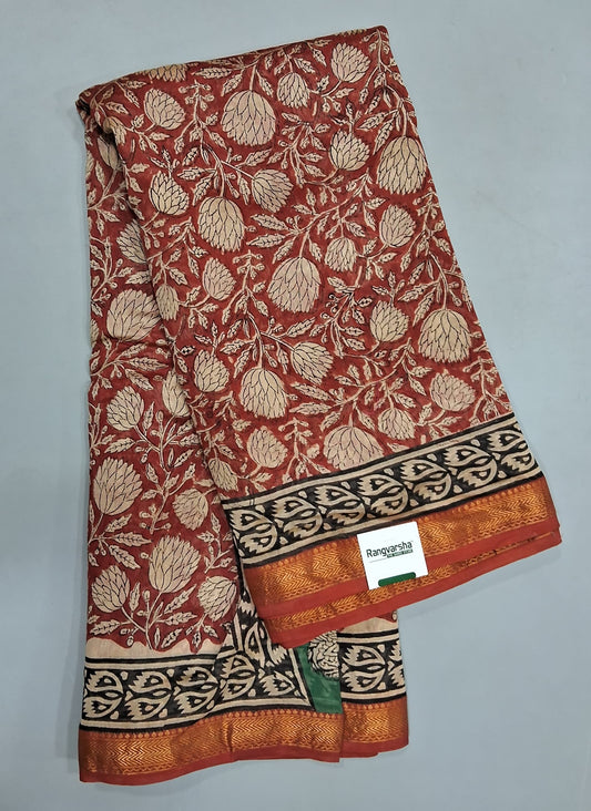 Brick Red Maheshwari Silk Cotton Saree 