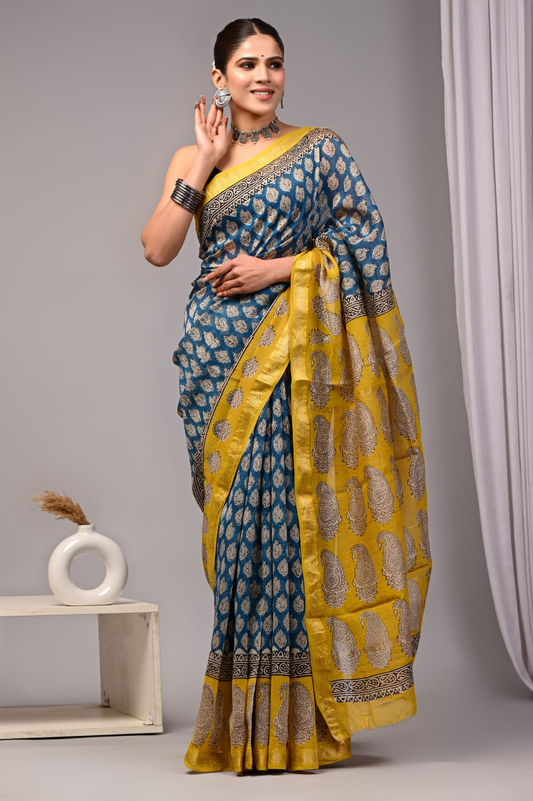 Blue Maheshwari Silk Cotton Saree