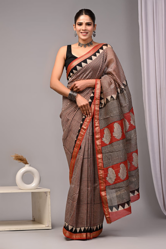 Cream Maheshwari Silk Cotton Saree