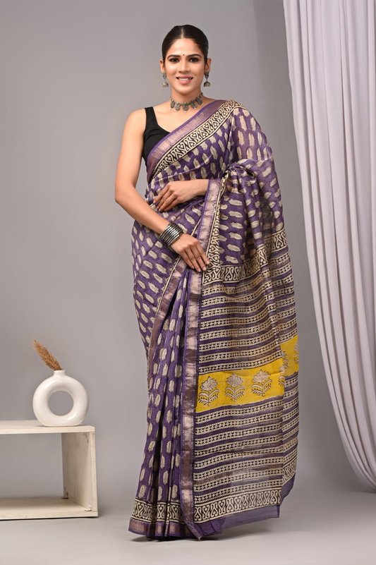 Lavender Maheshwari Silk Cotton Saree