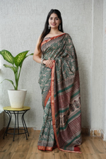 Green Pure Maheshwari Silk Cotton Saree