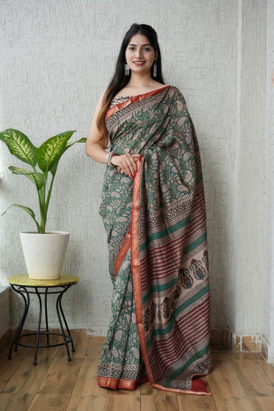 Green Maheshwari Silk Cotton Saree