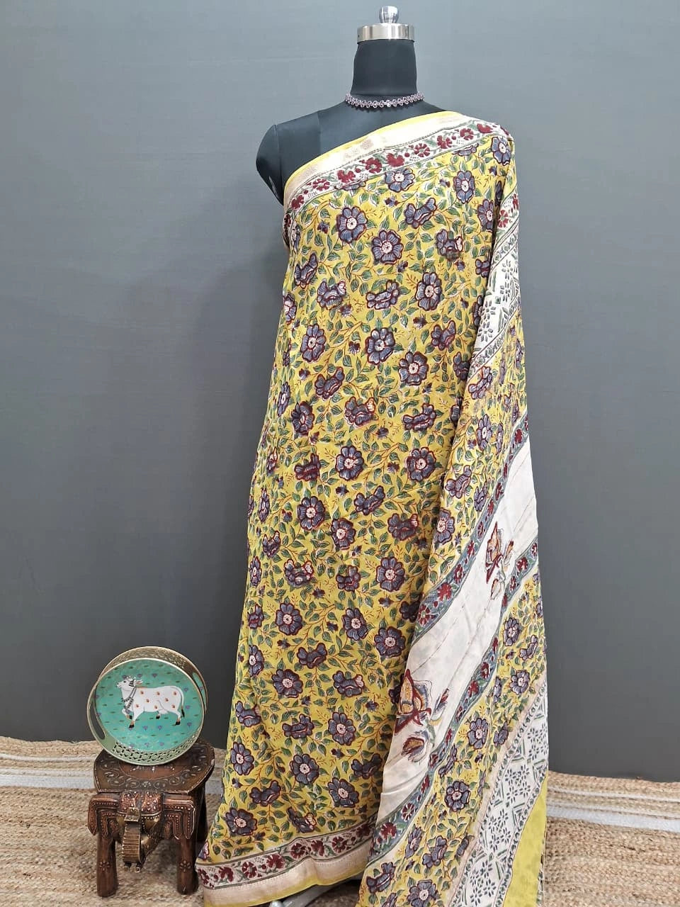 Mango Yellow Maheshwari Silk Cotton Saree