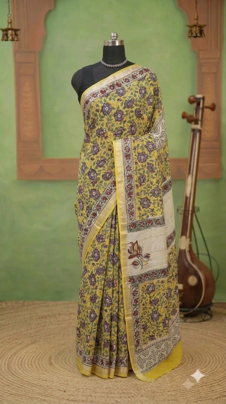 Mango Yellow Maheshwari Silk Cotton Saree