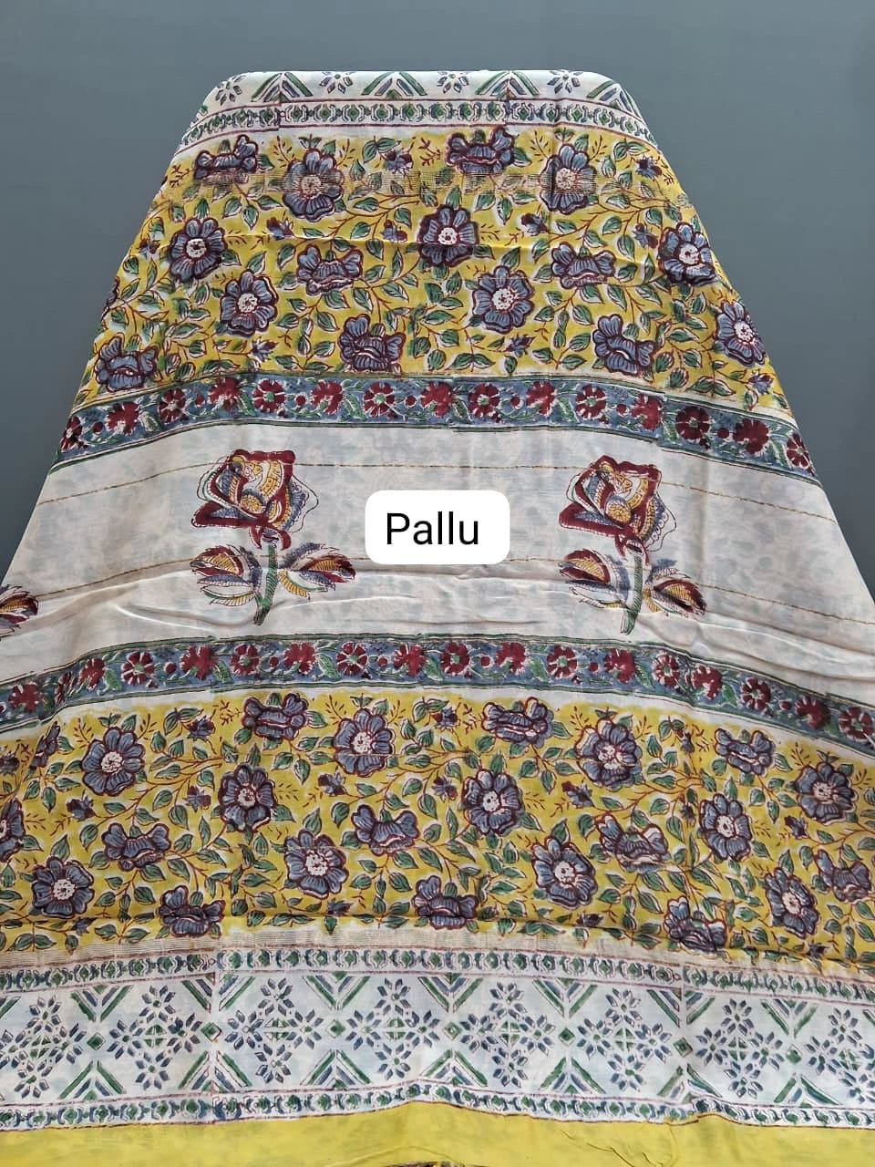 Mango Yellow Maheshwari Silk Cotton Saree pallu