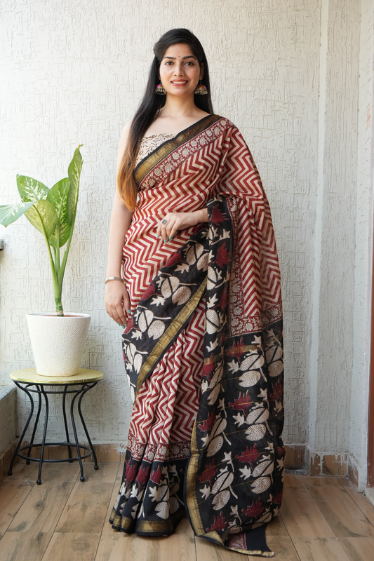 Cream Maheshwari Silk Cotton Saree