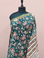 Dark Green Maheshwari Silk cotton Saree 1