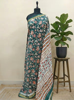 Dark Green Maheshwari Silk cotton Saree 