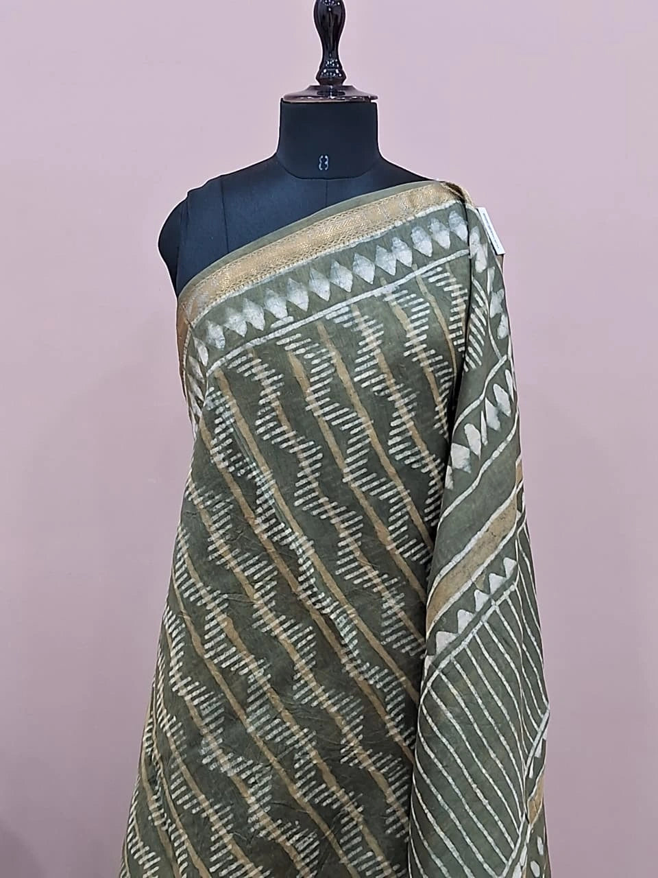 Olive Green Maheshwari Silk Cotton Saree 1