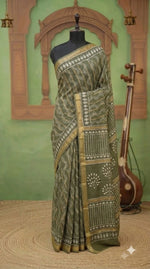 Olive Green Maheshwari Silk Cotton Saree 