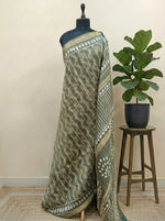 Olive Green Maheshwari Silk Cotton Saree 