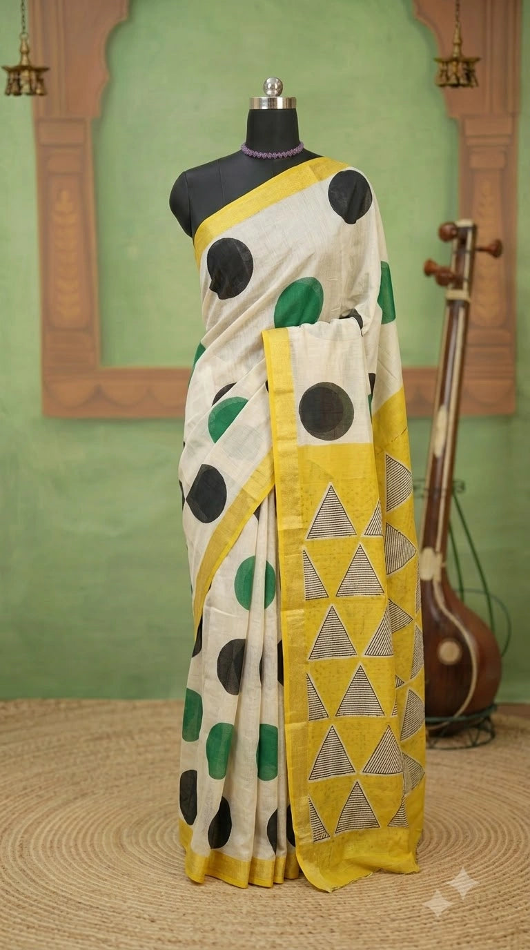 Beige Maheshwari Silk Cotton Saree 