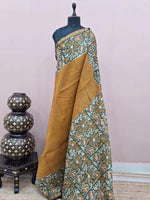 Mustard Yellow Plain Maheshwari Silk Cotton Saree 