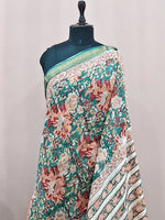 Teal Green Maheshwari Silk Cotton Saree 1