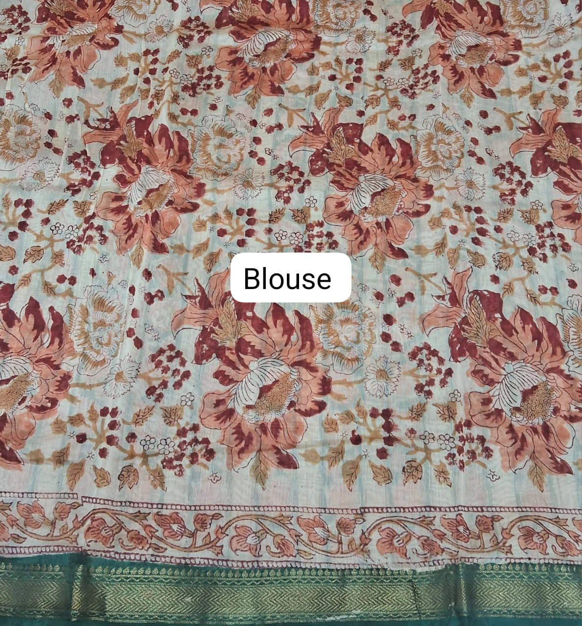 Teal Green Maheshwari Silk Cotton Saree blouse