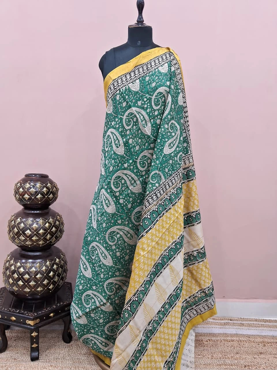 Green Maheshwari Silk Cotton Saree 