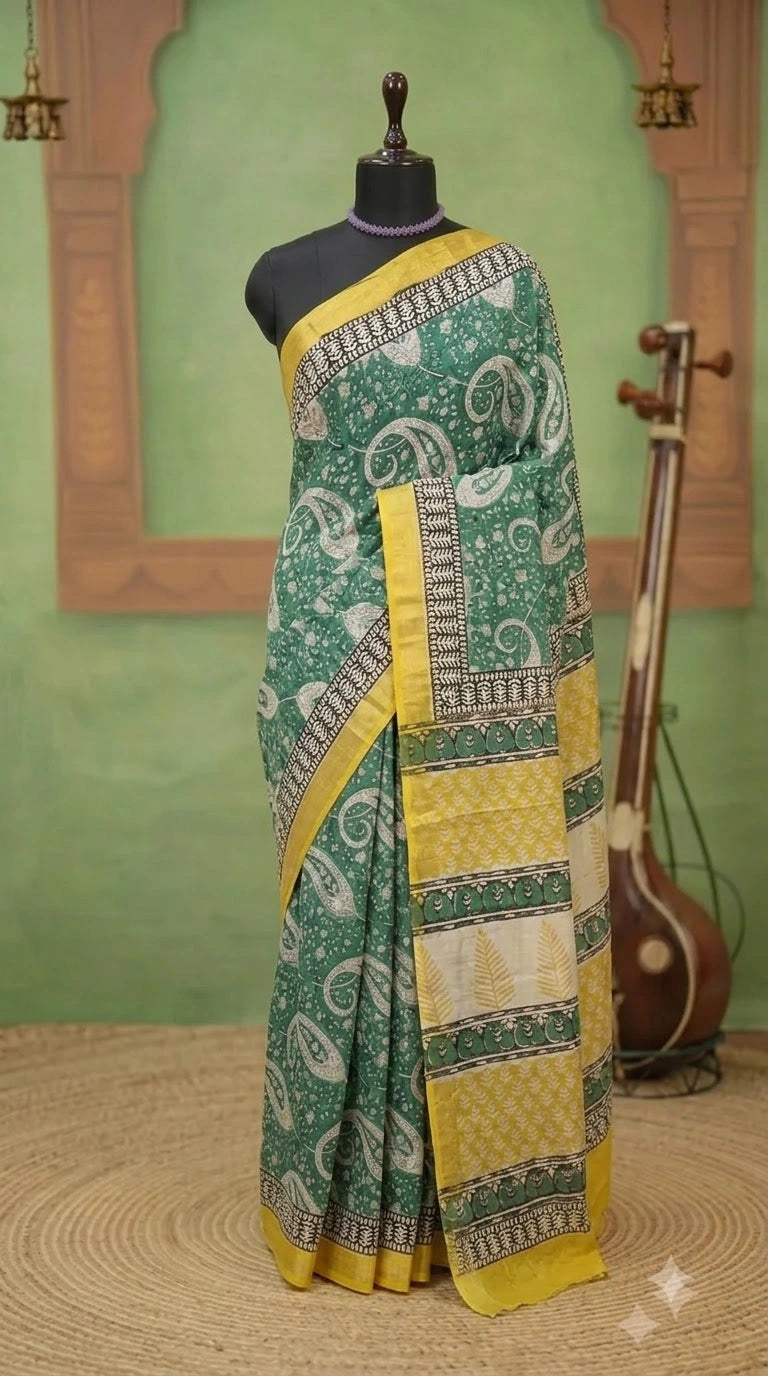 Green Maheshwari Silk Cotton Saree 